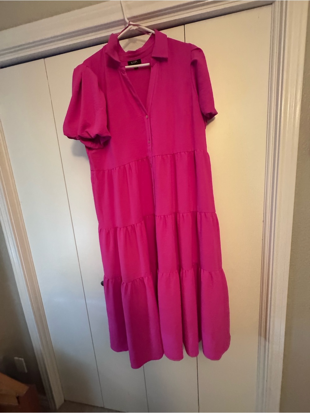 Women’s Pink Tiered Shirt Dress - Unknown Brand